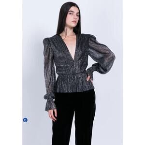 Sabina Musayev Liya Blouse Top Black Sequins Size XS